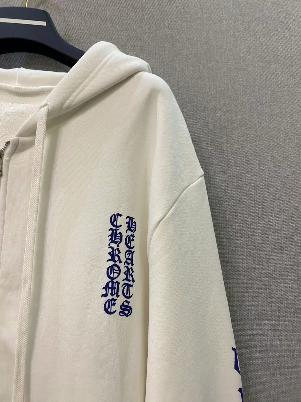 Chrome Hearts White and Blue Sanskrit Zipper Jacket - Image 4
