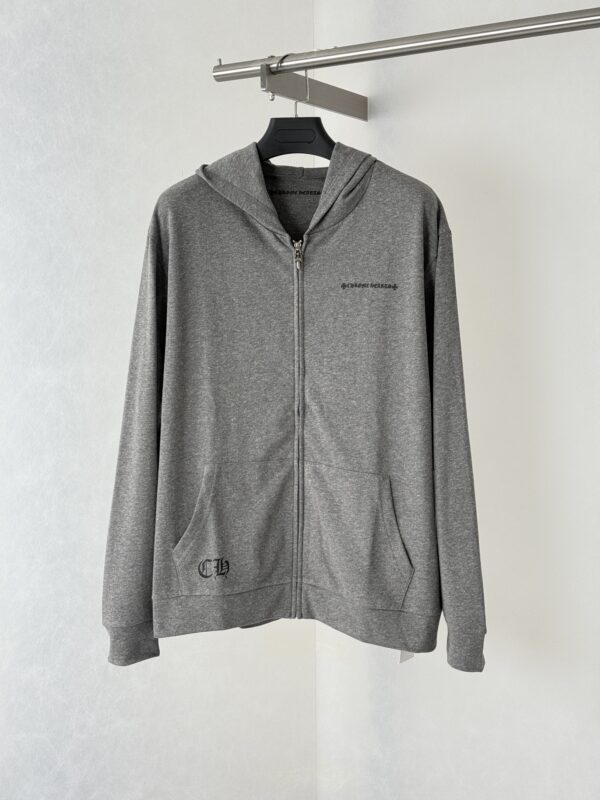 Ash-Gray Vine-Patterned Sword-Print Zippered Hooded Cardigan