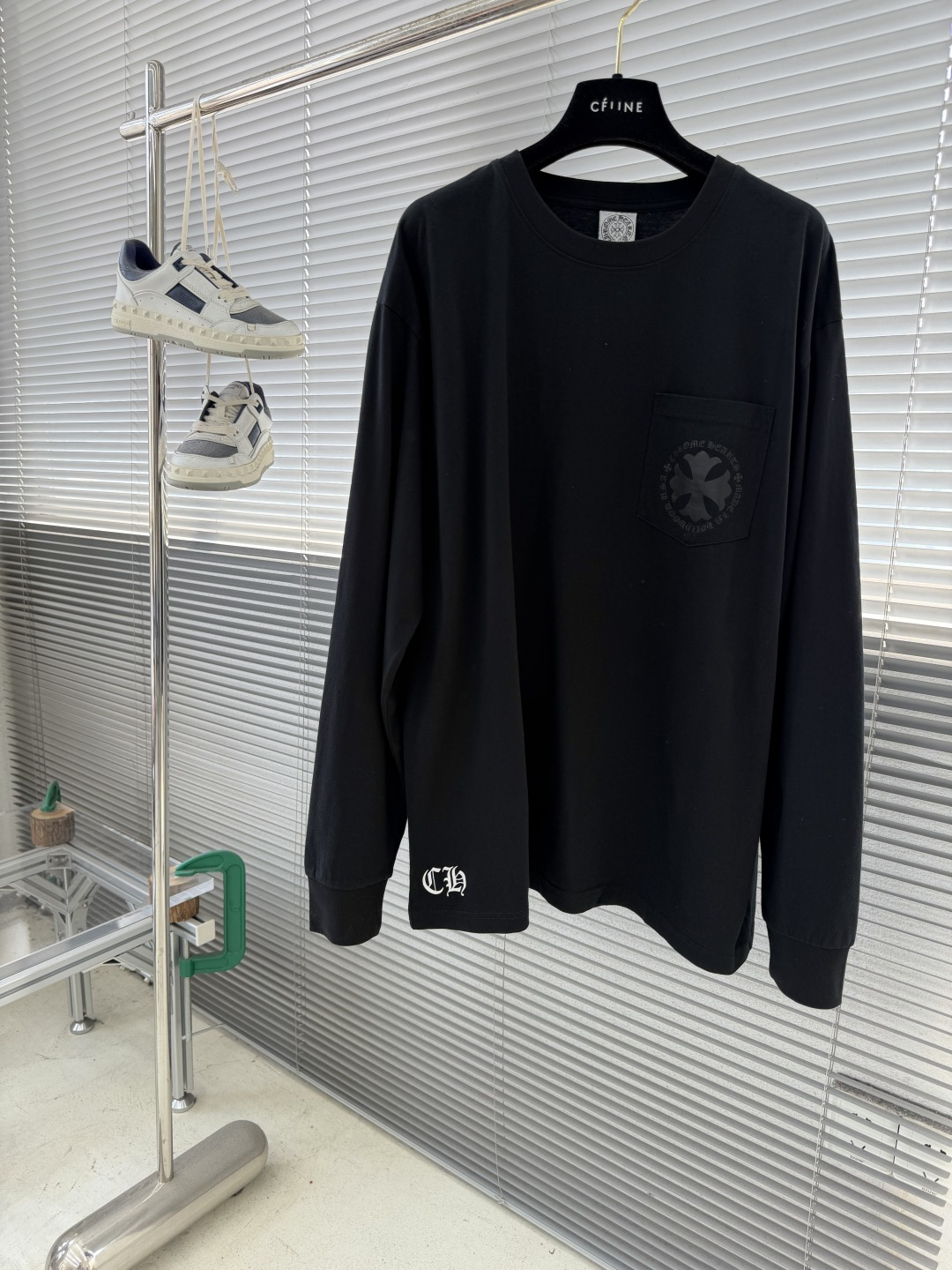Vintage Long-Sleeve Shirt with Subtle Cross Pattern - Image 3