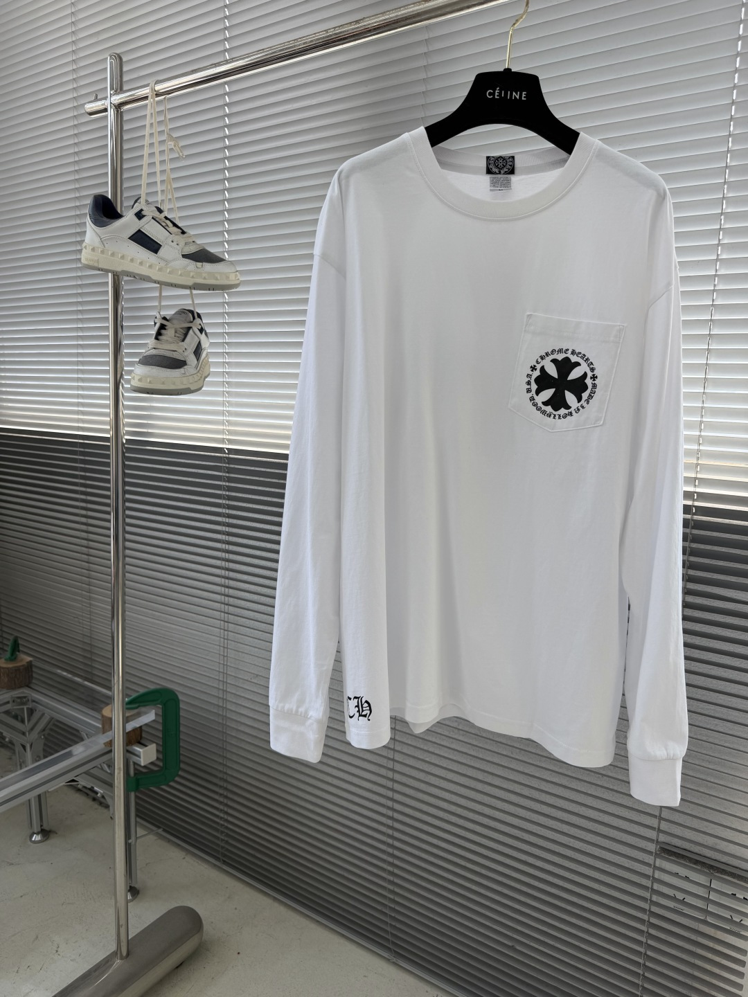 Vintage Long-Sleeve Shirt with Subtle Cross Pattern