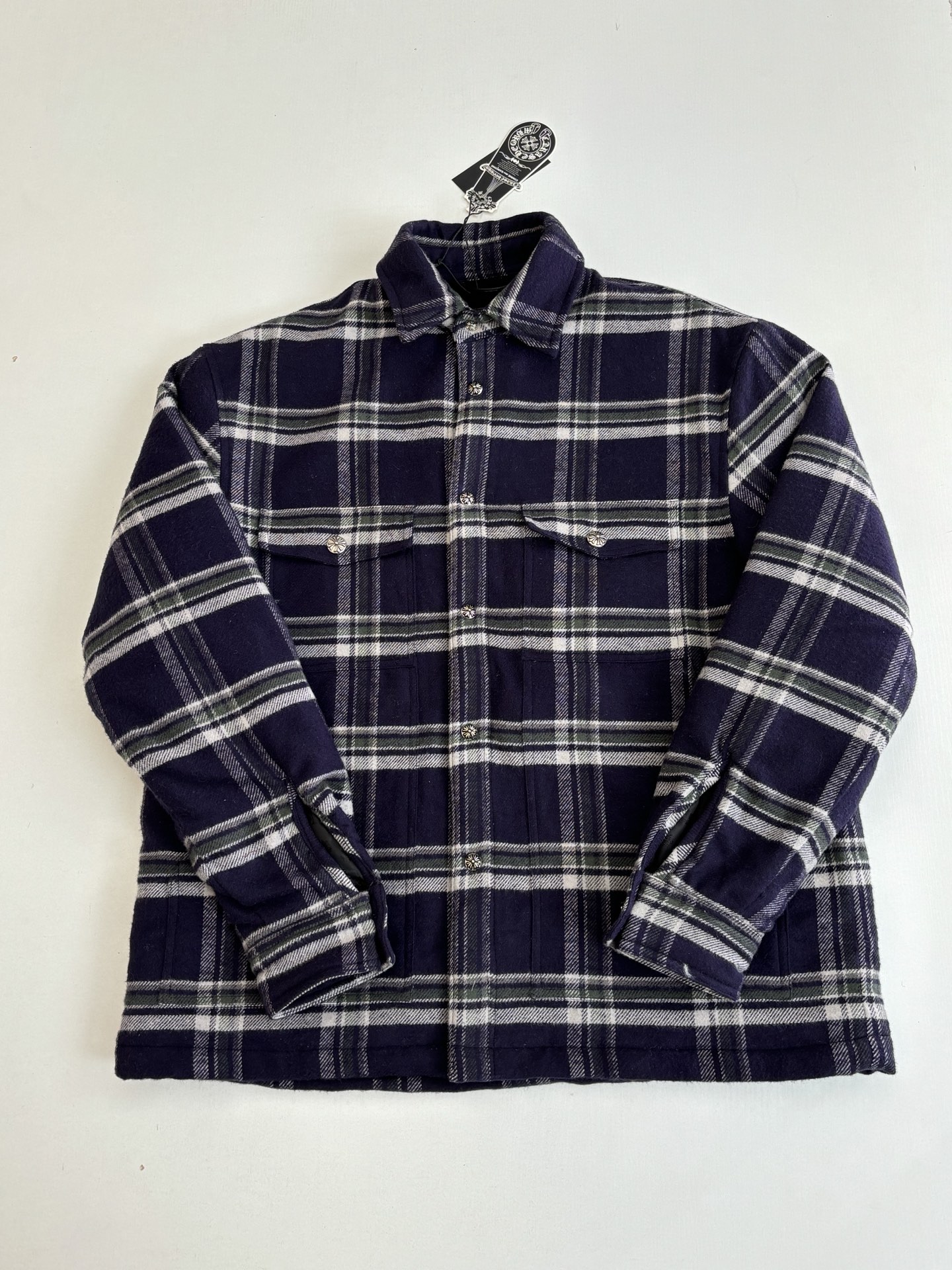 Chrome Hearts Contrast-Color Checkered Lapel Shirt-Style Jacket - Image 11