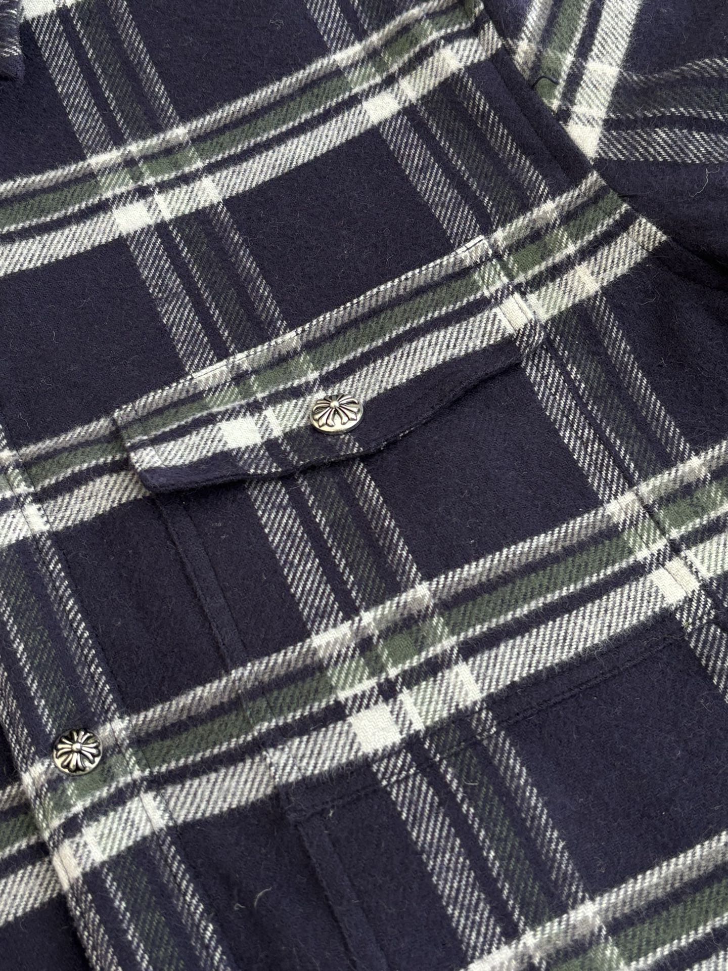Chrome Hearts Contrast-Color Checkered Lapel Shirt-Style Jacket - Image 9