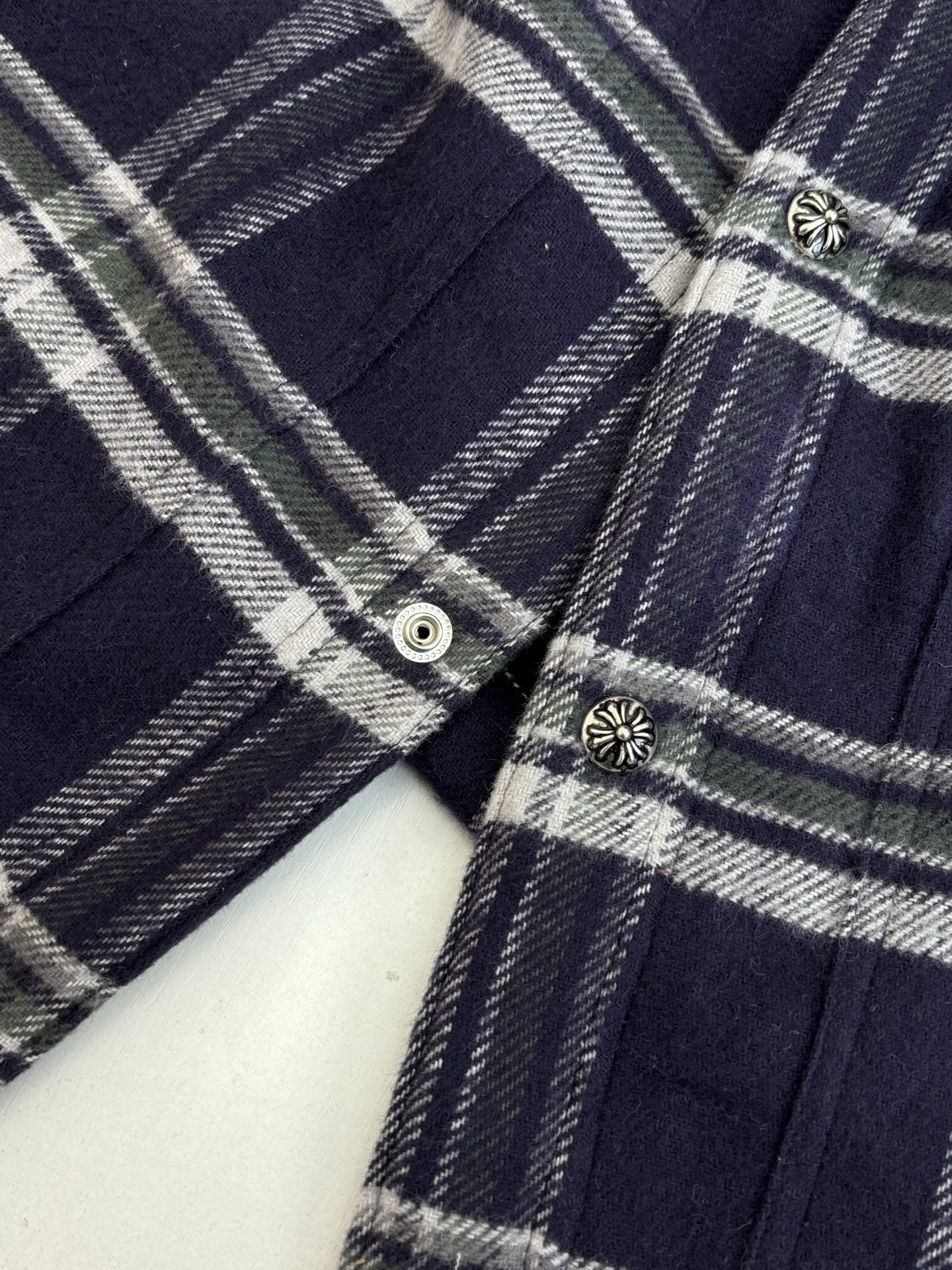 Chrome Hearts Contrast-Color Checkered Lapel Shirt-Style Jacket - Image 7