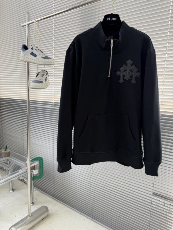 25FW Patchwork Cross-Front Half-Zip Long-Sleeve Sweatshirt