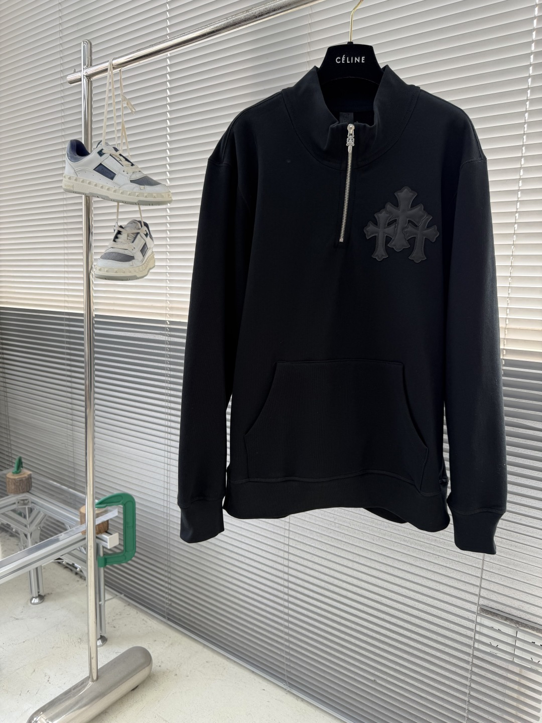 25FW Patchwork Cross-Front Half-Zip Long-Sleeve Sweatshirt