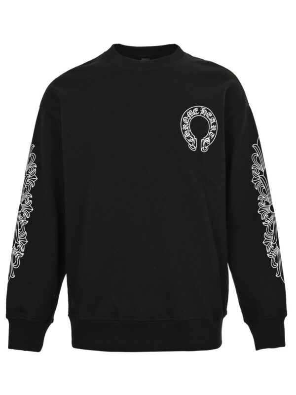 Round-Neck Sweatshirt with Sanskrit Alphabet Embroidery in a Horseshoe Pattern