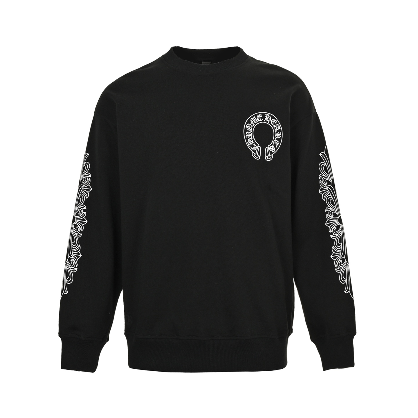 Round-Neck Sweatshirt with Sanskrit Alphabet Embroidery in a Horseshoe Pattern