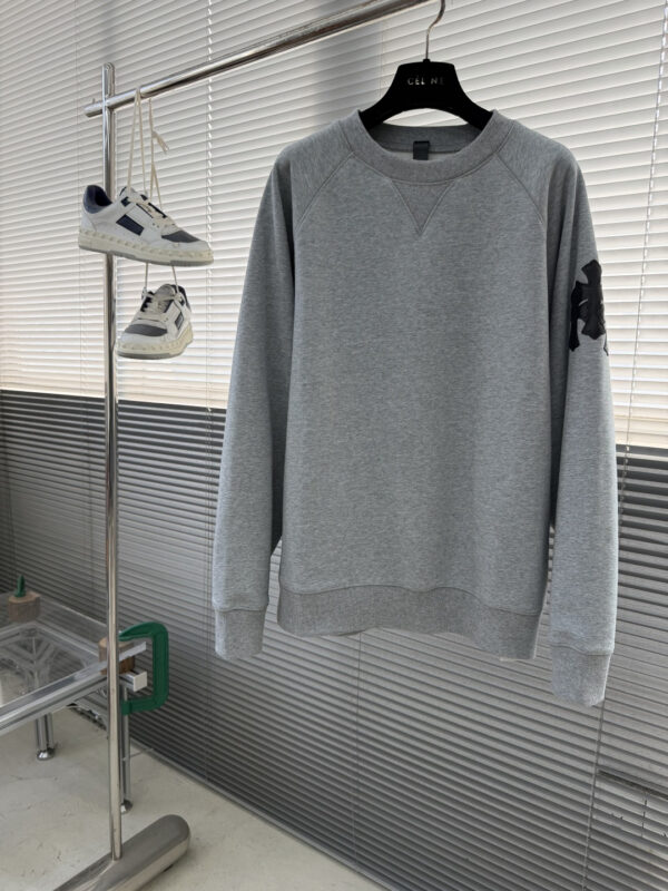 Round-Neck Fleece-Lined Sweatshirt with Leather Accents