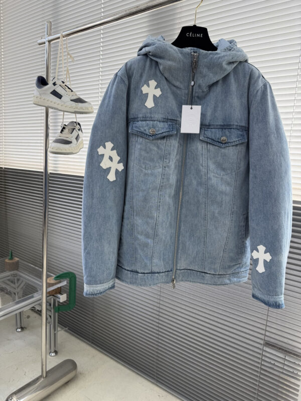 Chrome Hearts Hooded Denim Down Jacket