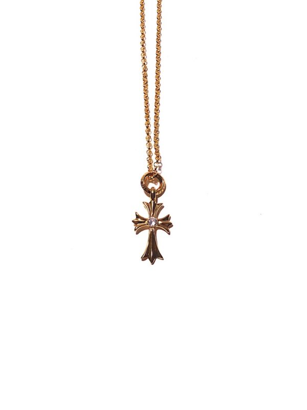 Chrome Hearts 22k Gold Cross Necklace with Gemstones
