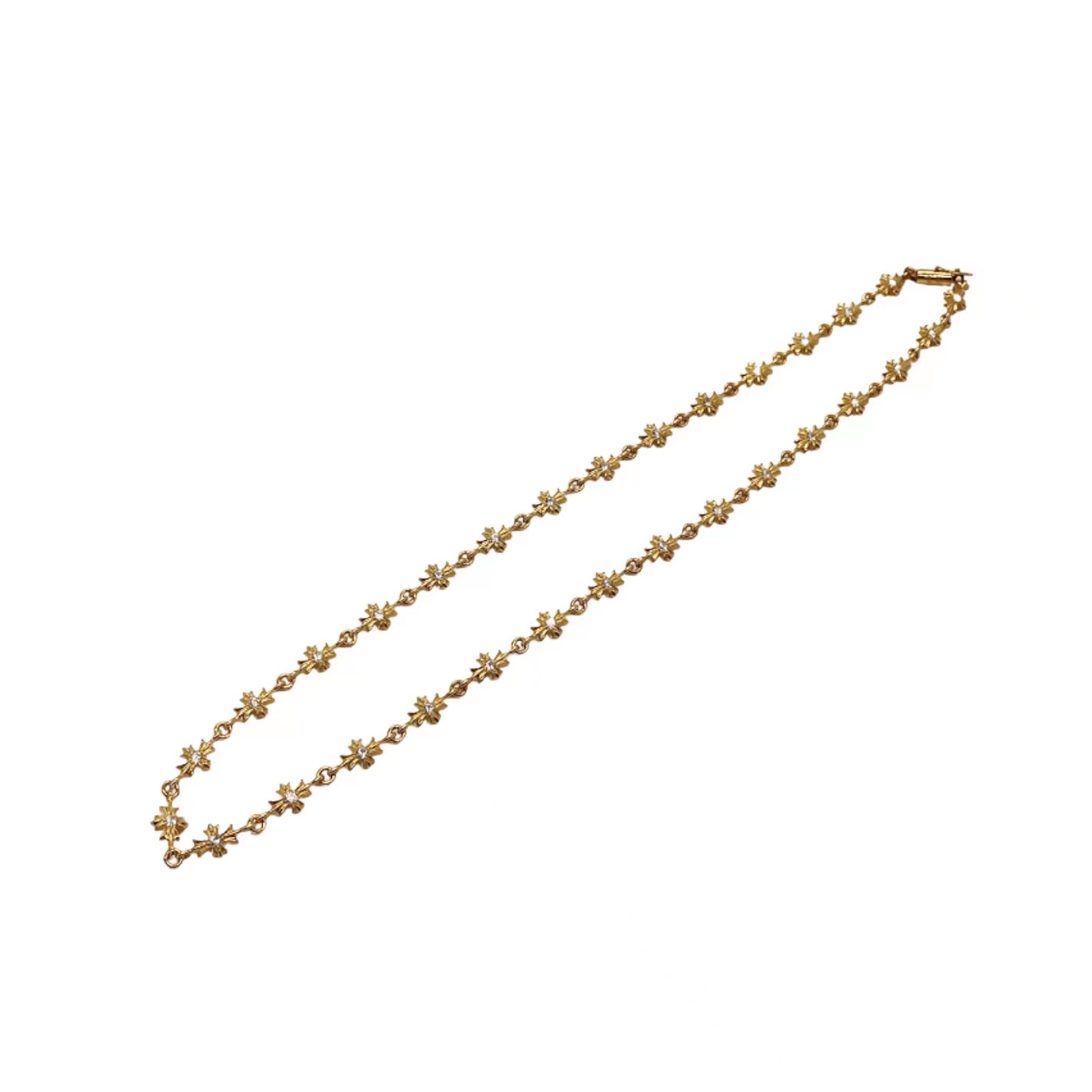 Chrome Hearts Gold-Plated Cross Necklace Set with Full Diamond Inlay