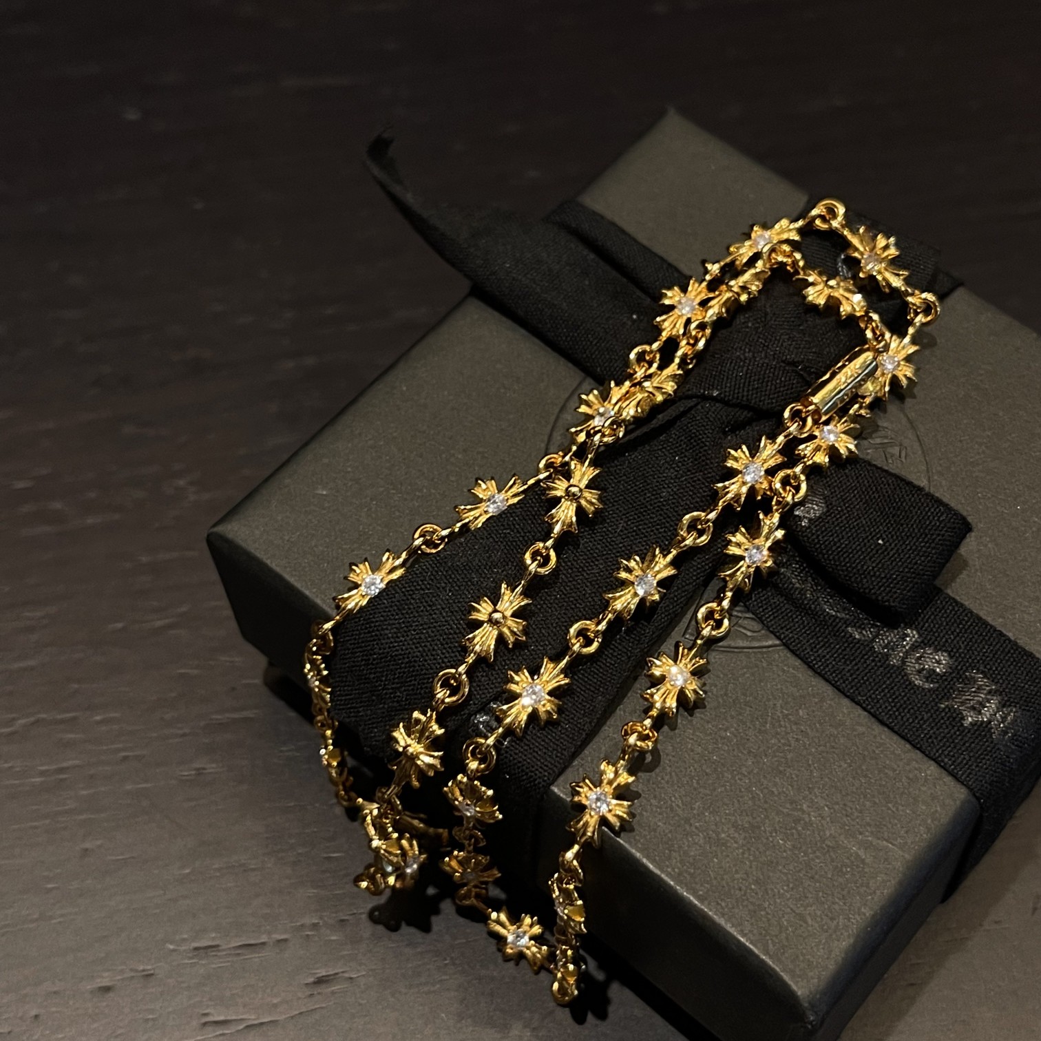 Chrome Hearts Gold-Plated Cross Necklace Set with Full Diamond Inlay - Image 4