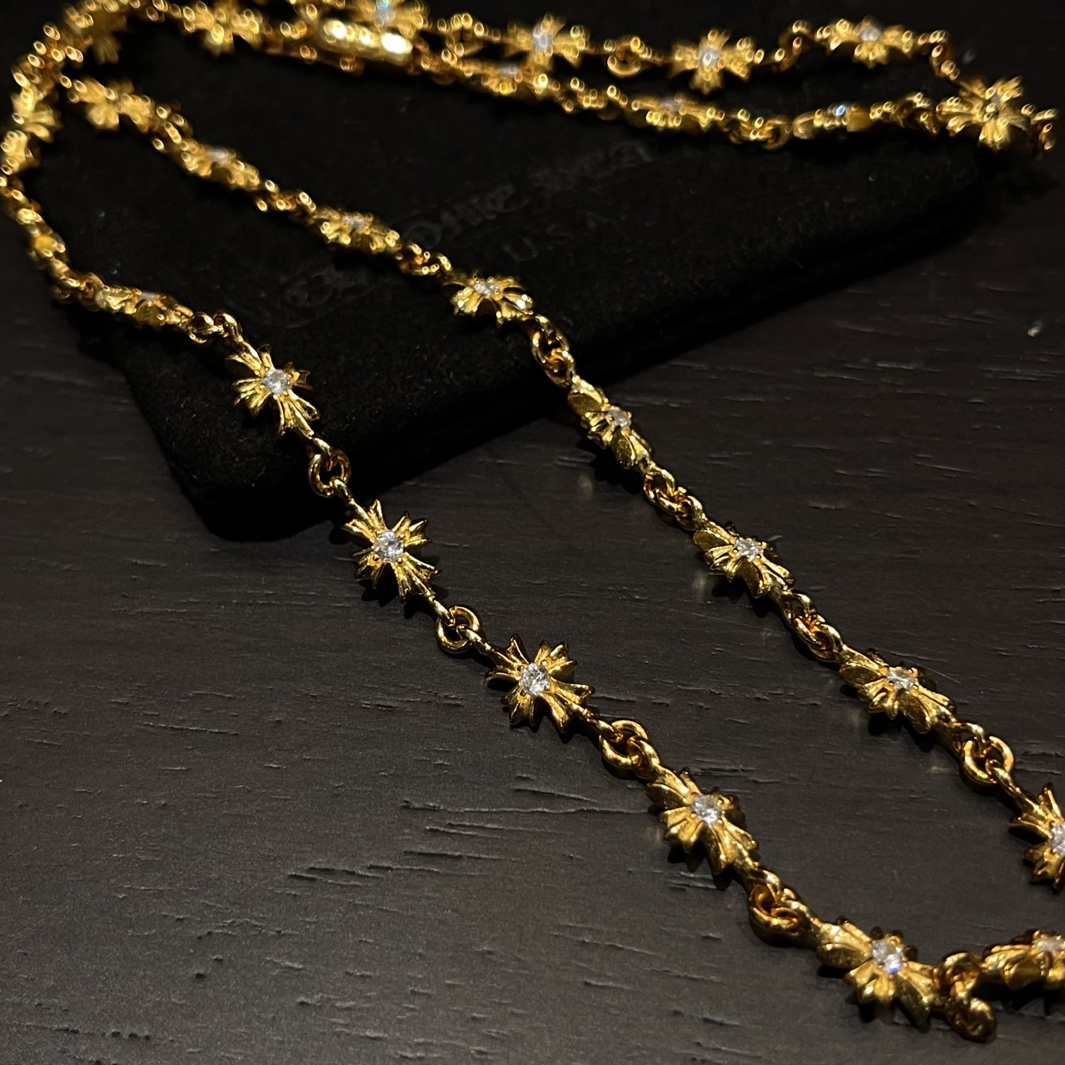 Chrome Hearts Gold-Plated Cross Necklace Set with Full Diamond Inlay - Image 6