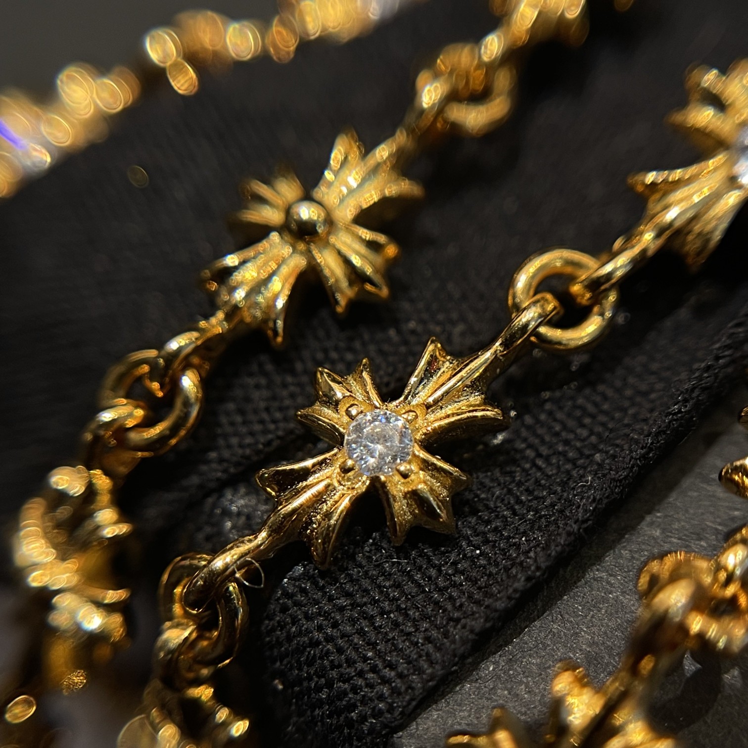 Chrome Hearts Gold-Plated Cross Necklace Set with Full Diamond Inlay - Image 8