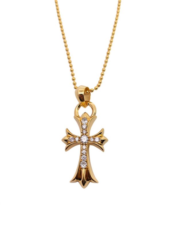 Chrome Hearts Gold-Plated Teardrop Cross Set with Diamonds