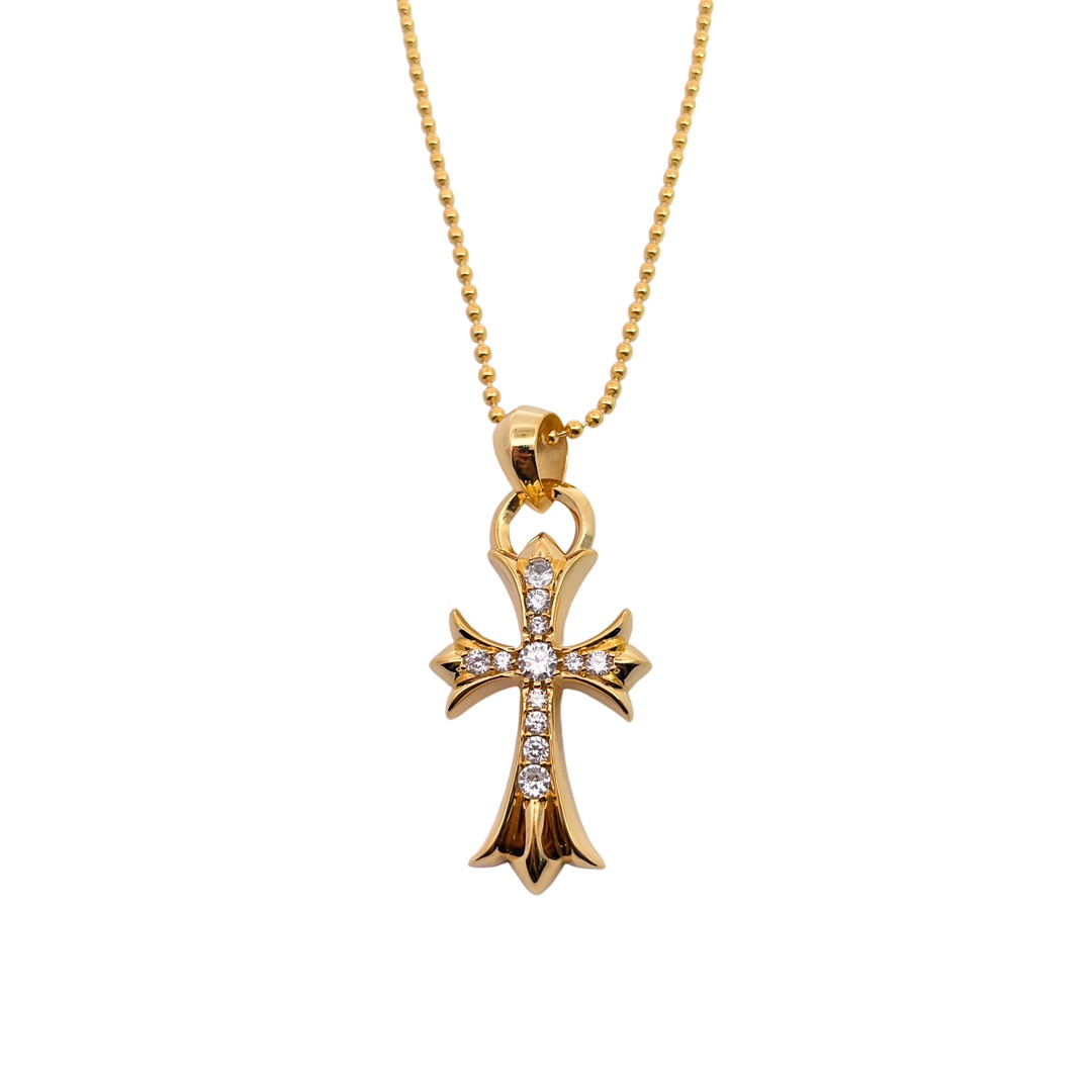 Chrome Hearts Gold-Plated Teardrop Cross Set with Diamonds