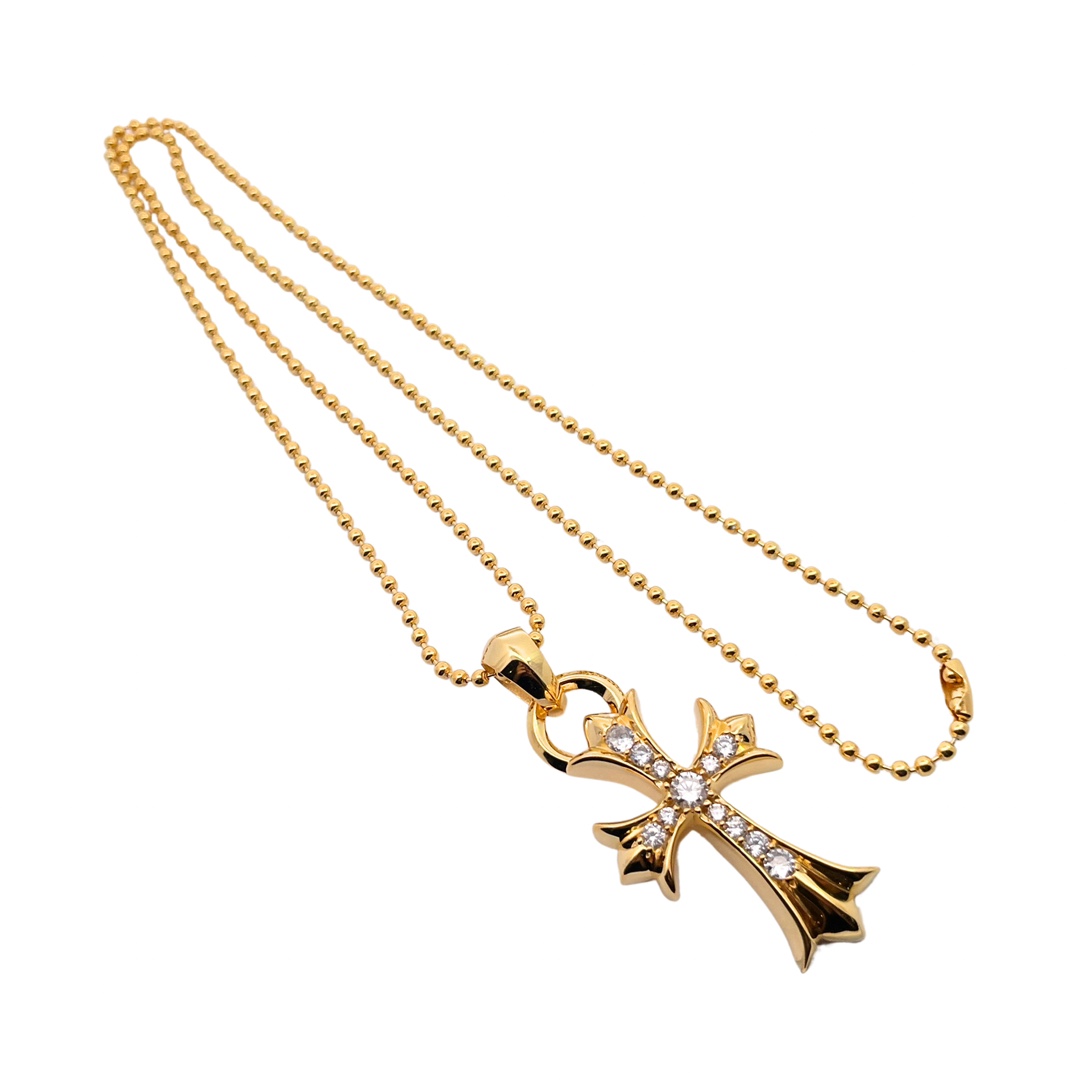 Chrome Hearts Gold-Plated Teardrop Cross Set with Diamonds - Image 3