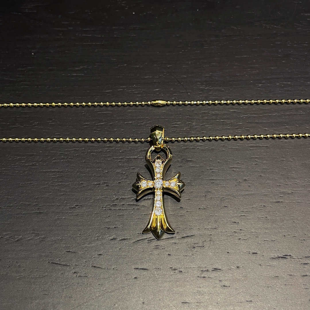 Chrome Hearts Gold-Plated Teardrop Cross Set with Diamonds - Image 4