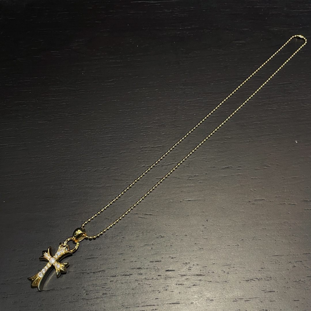 Chrome Hearts Gold-Plated Teardrop Cross Set with Diamonds - Image 6