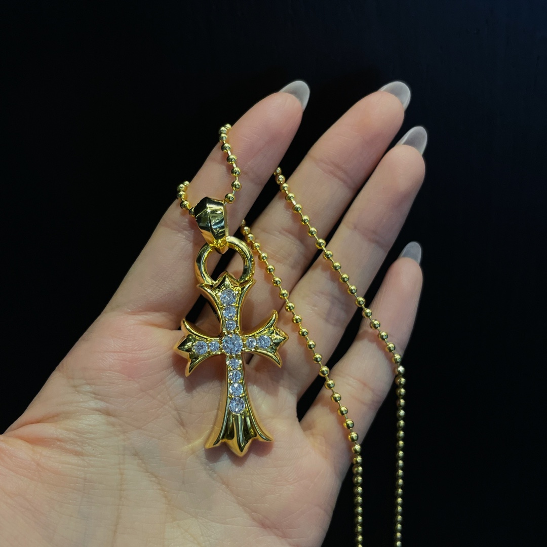 Chrome Hearts Gold-Plated Teardrop Cross Set with Diamonds - Image 7