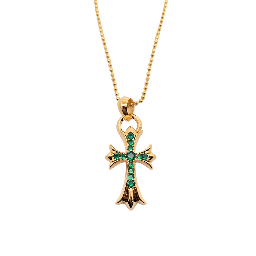 CH Gold-Plated Green Diamond Teardrop Cross