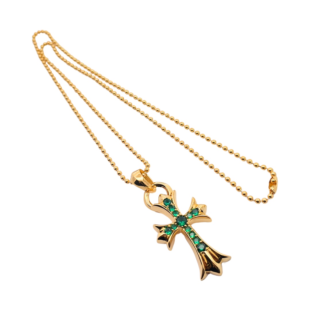 CH Gold-Plated Green Diamond Teardrop Cross - Image 2