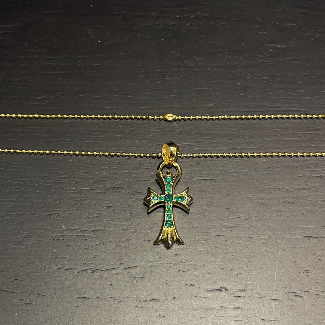 CH Gold-Plated Green Diamond Teardrop Cross - Image 4