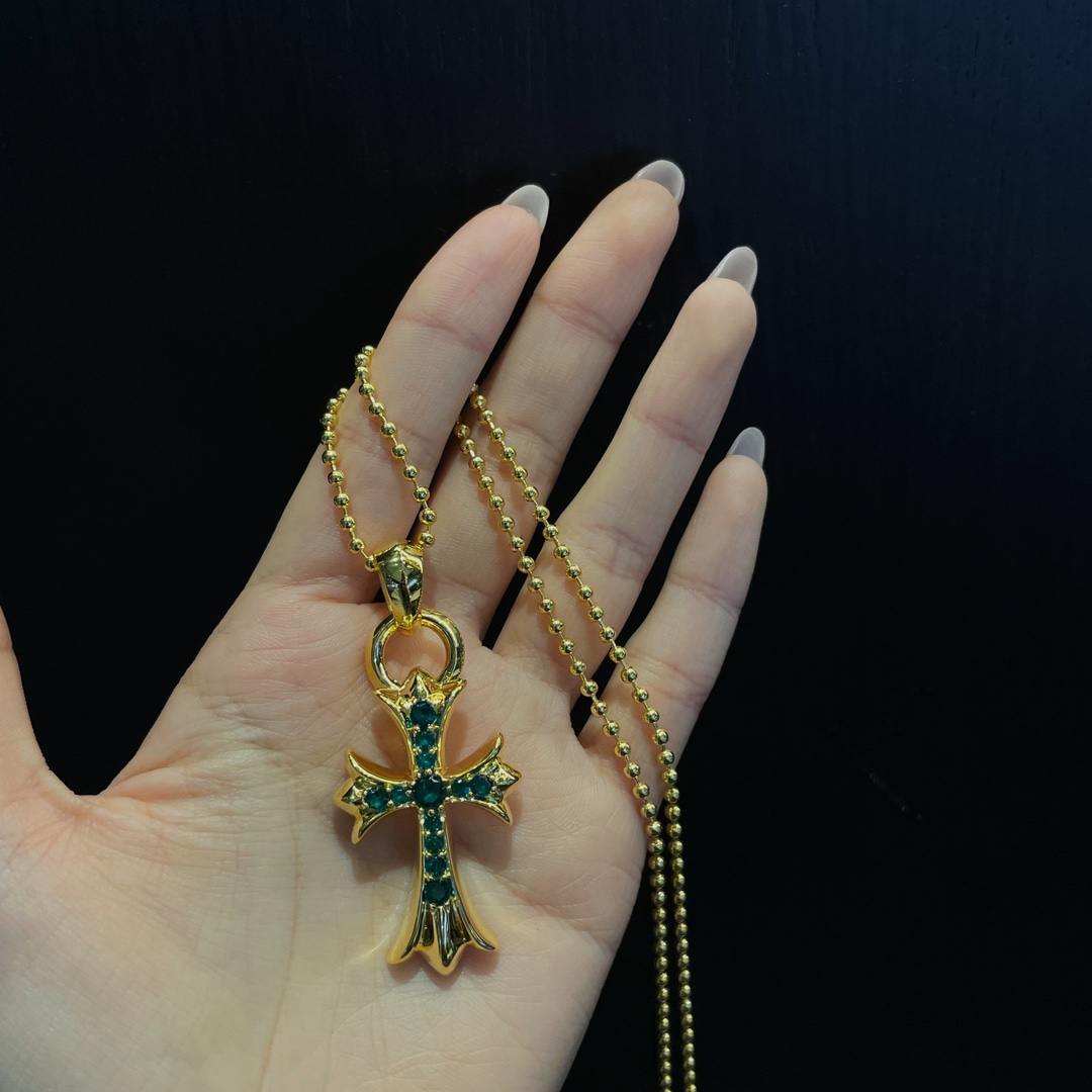 CH Gold-Plated Green Diamond Teardrop Cross - Image 7