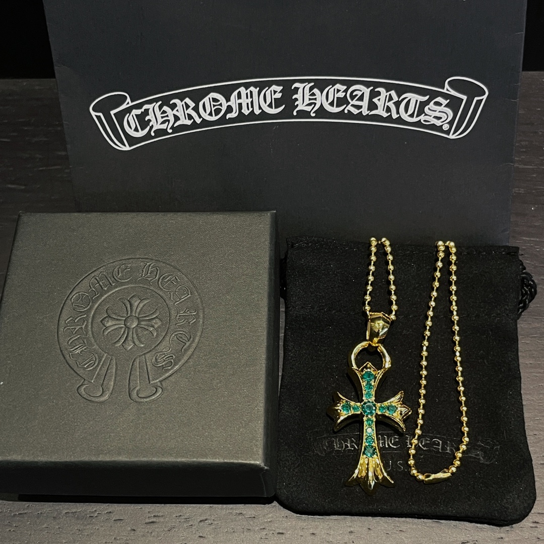 CH Gold-Plated Green Diamond Teardrop Cross - Image 8
