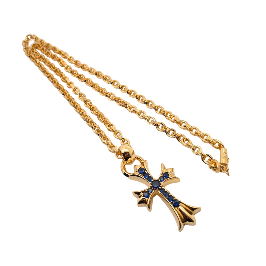 CH Gold-Plated Blue Diamond Teardrop Cross - Image 3
