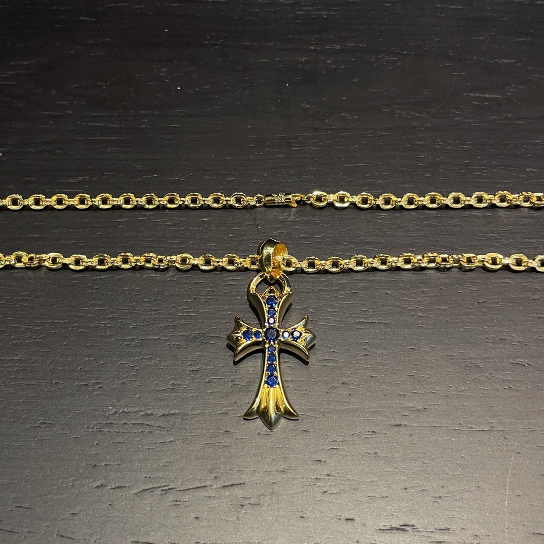 CH Gold-Plated Blue Diamond Teardrop Cross - Image 4
