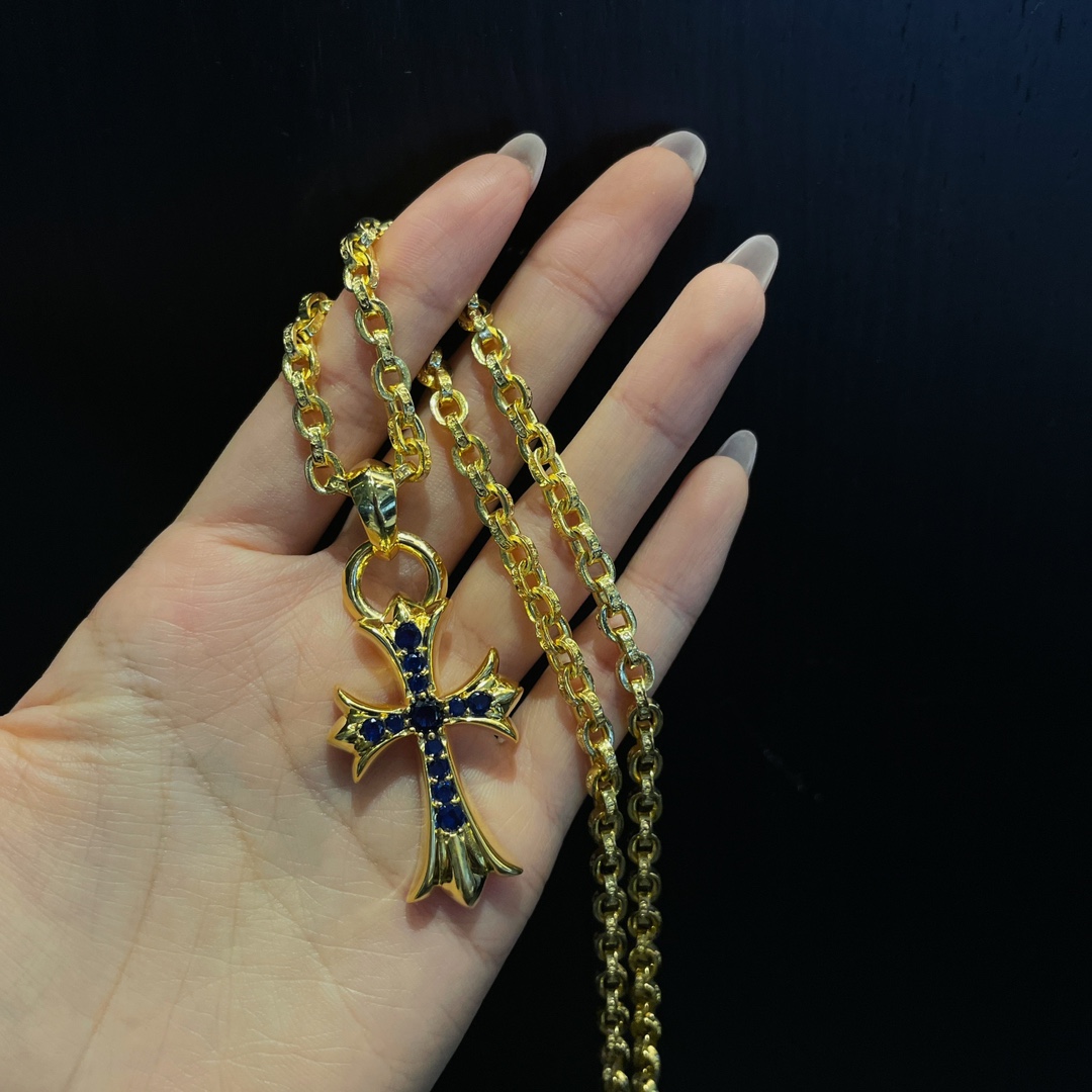 CH Gold-Plated Blue Diamond Teardrop Cross - Image 7