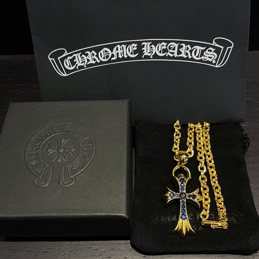 CH Gold-Plated Blue Diamond Teardrop Cross - Image 8