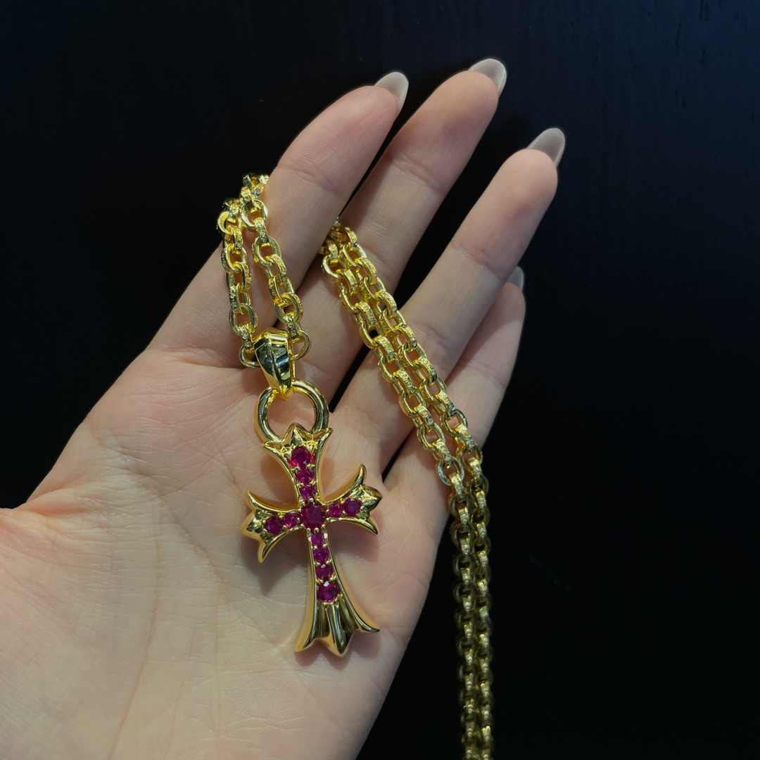 CH Gold-Plated Red Diamond Teardrop Cross - Image 7