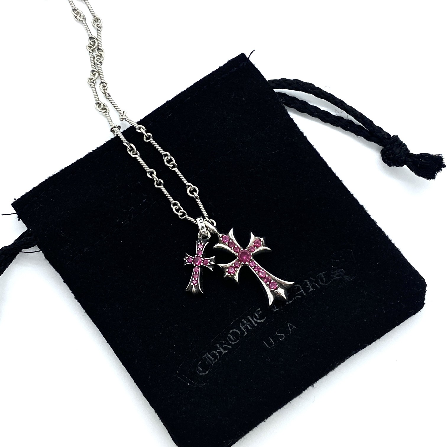 CH Red Diamond Double Cross Necklace - Image 3