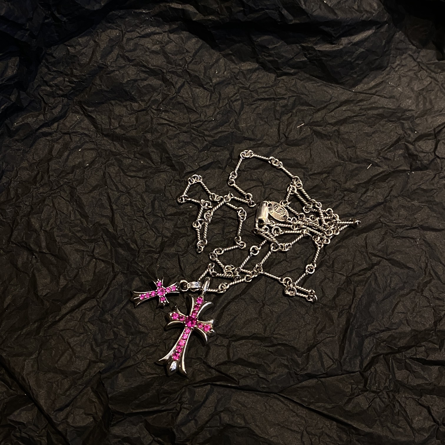CH Red Diamond Double Cross Necklace - Image 4