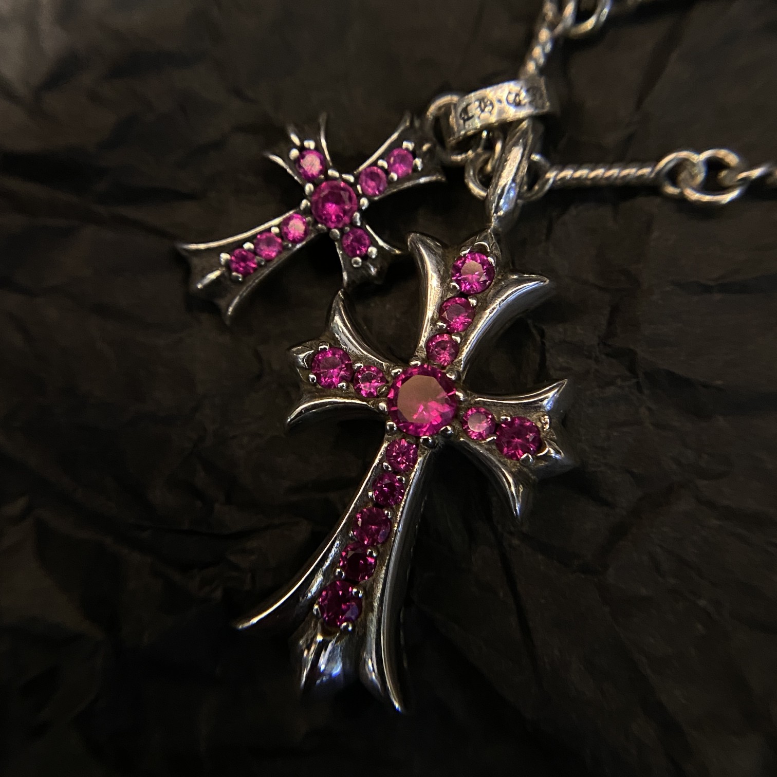 CH Red Diamond Double Cross Necklace - Image 6