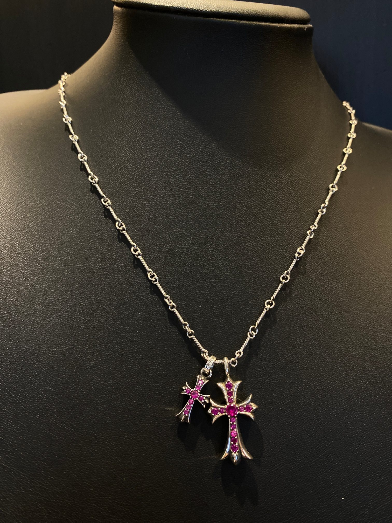 CH Red Diamond Double Cross Necklace - Image 9