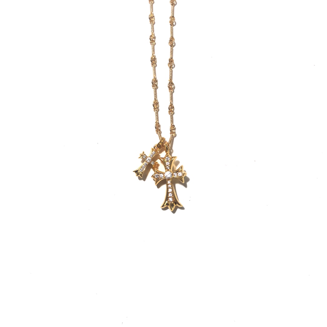 CH 22K Gold Double Cross Necklace