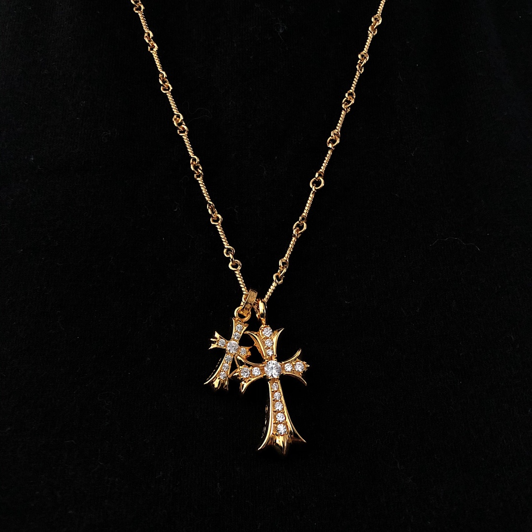CH 22K Gold Double Cross Necklace - Image 4