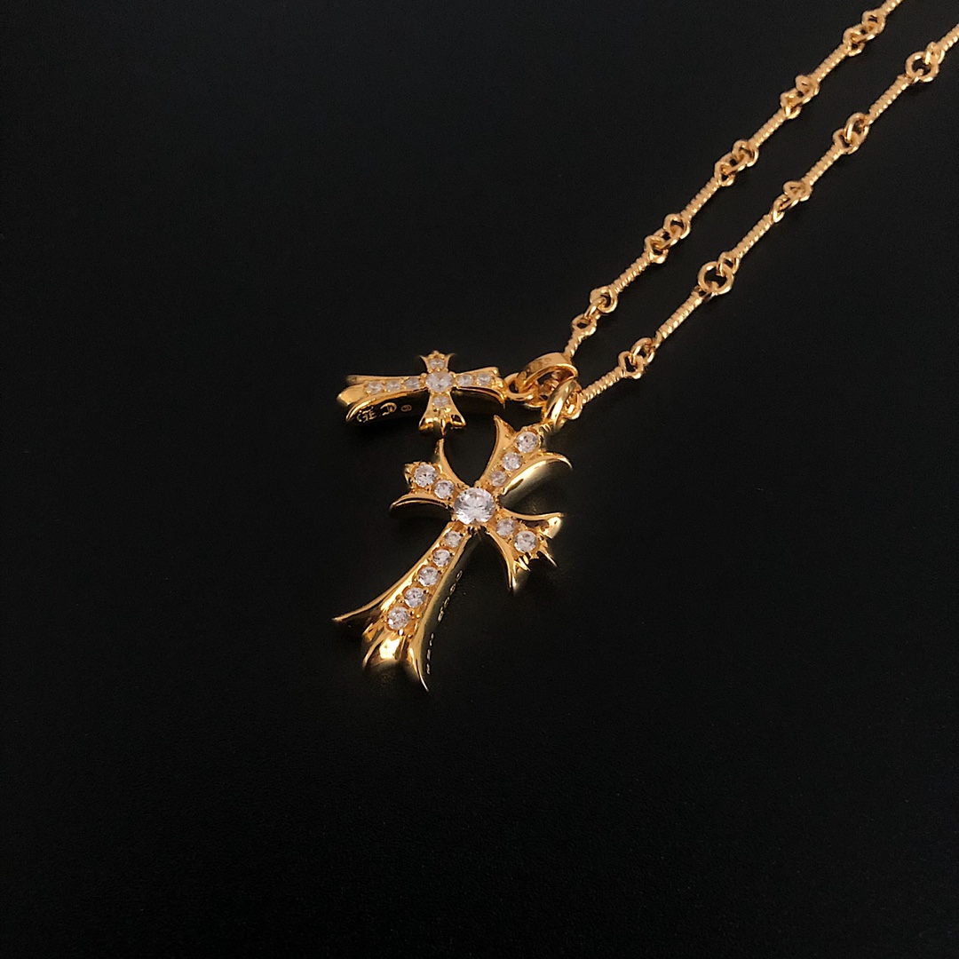 CH 22K Gold Double Cross Necklace - Image 6