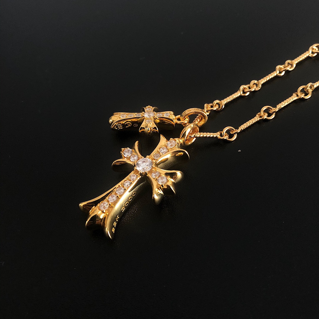 CH 22K Gold Double Cross Necklace - Image 7