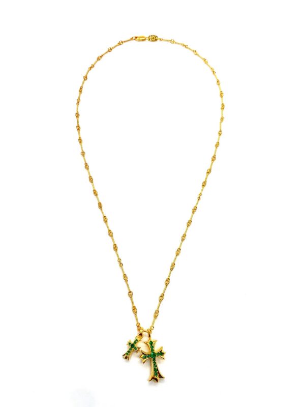 CH 22k Gold-Plated Green Diamond Double Cross