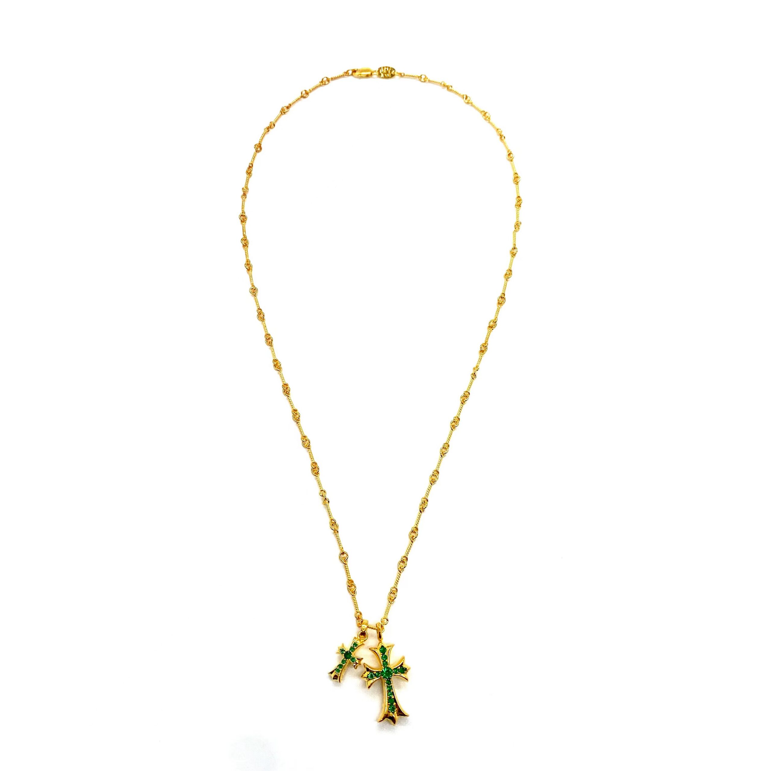 CH 22k Gold-Plated Green Diamond Double Cross