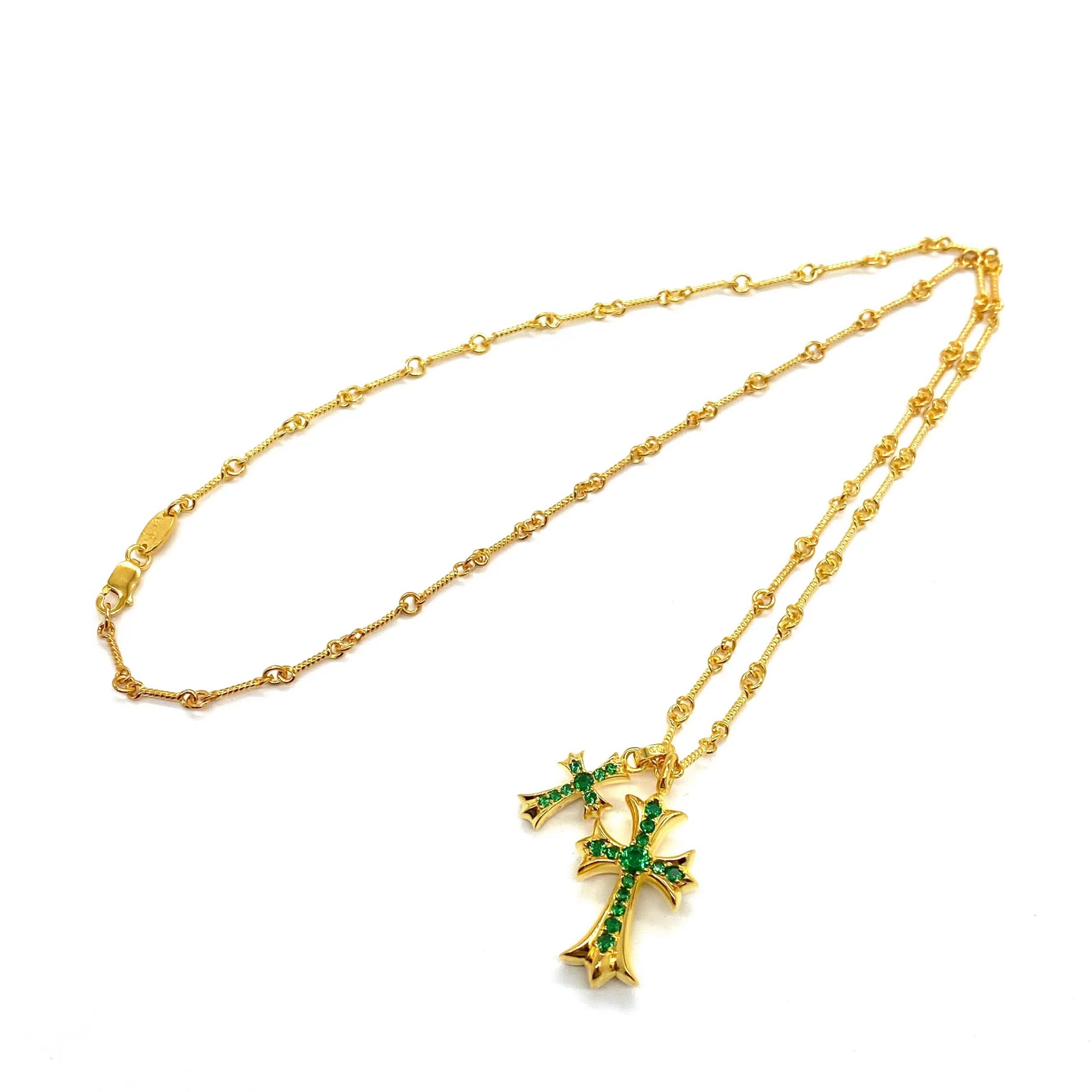 CH 22k Gold-Plated Green Diamond Double Cross - Image 2