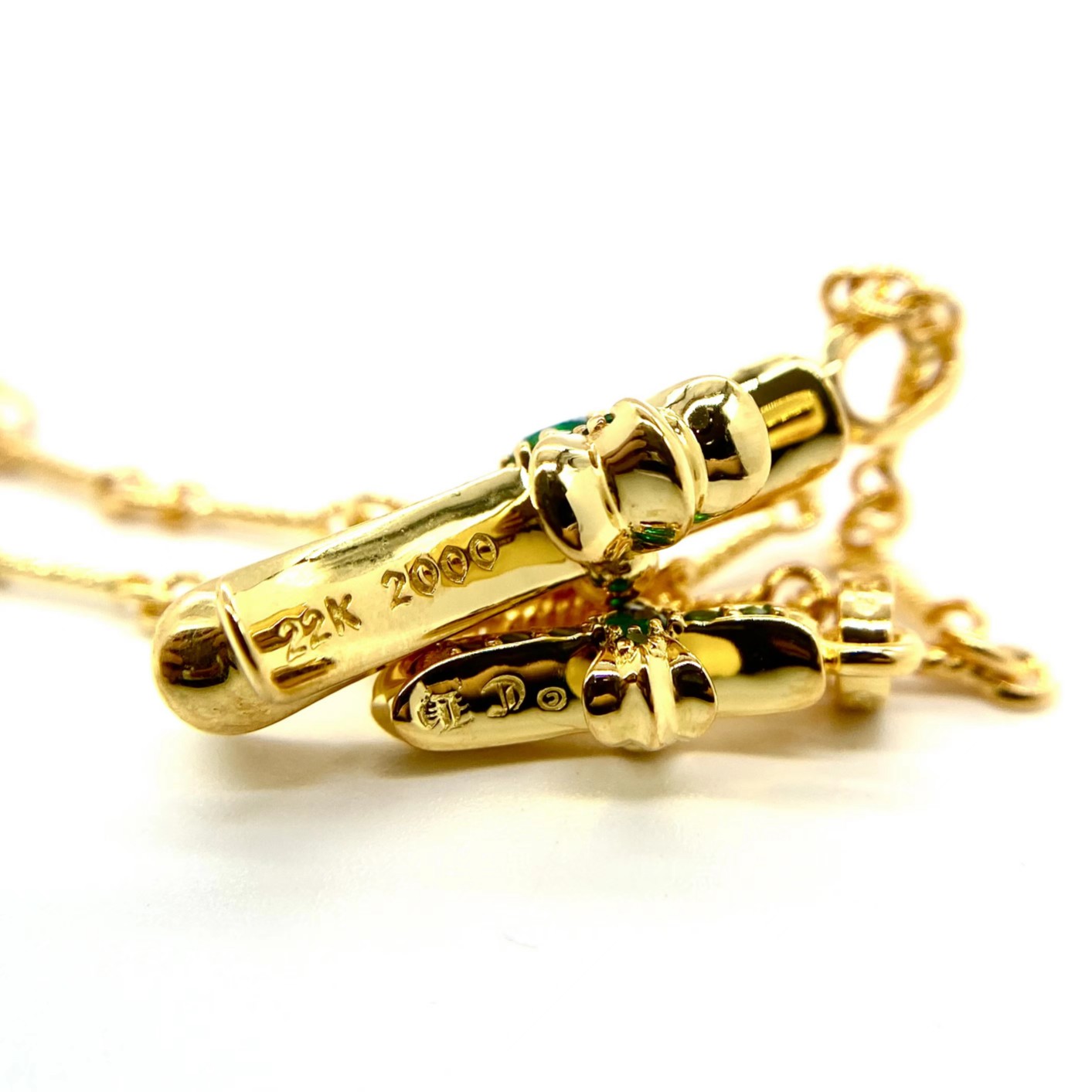 CH 22k Gold-Plated Green Diamond Double Cross - Image 3