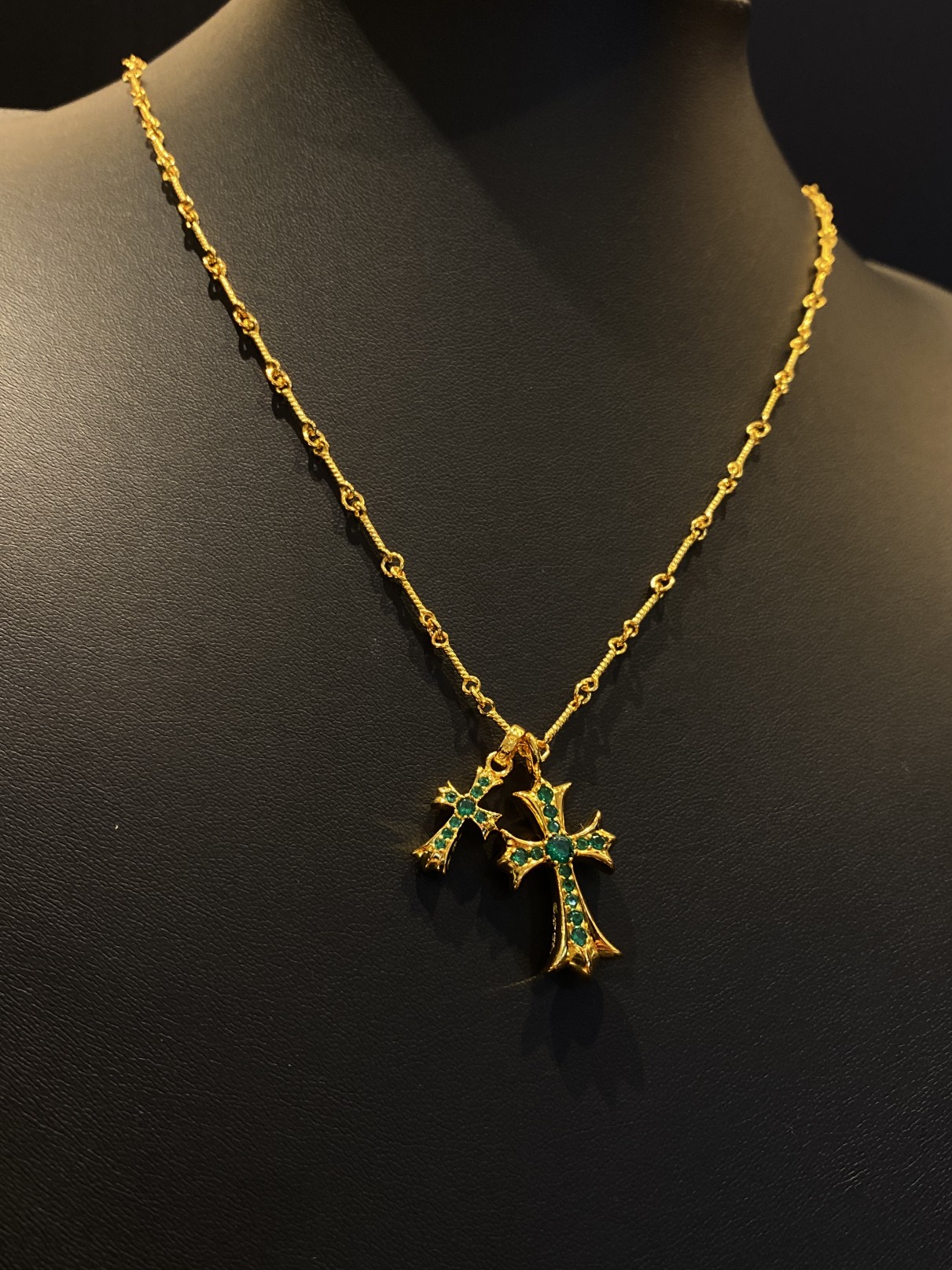 CH 22k Gold-Plated Green Diamond Double Cross - Image 4