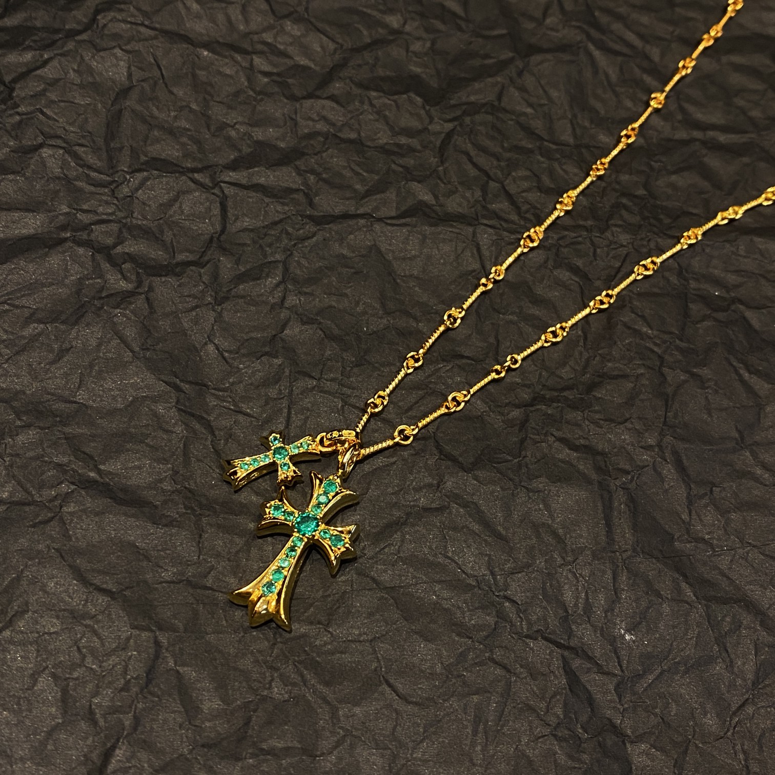 CH 22k Gold-Plated Green Diamond Double Cross - Image 6