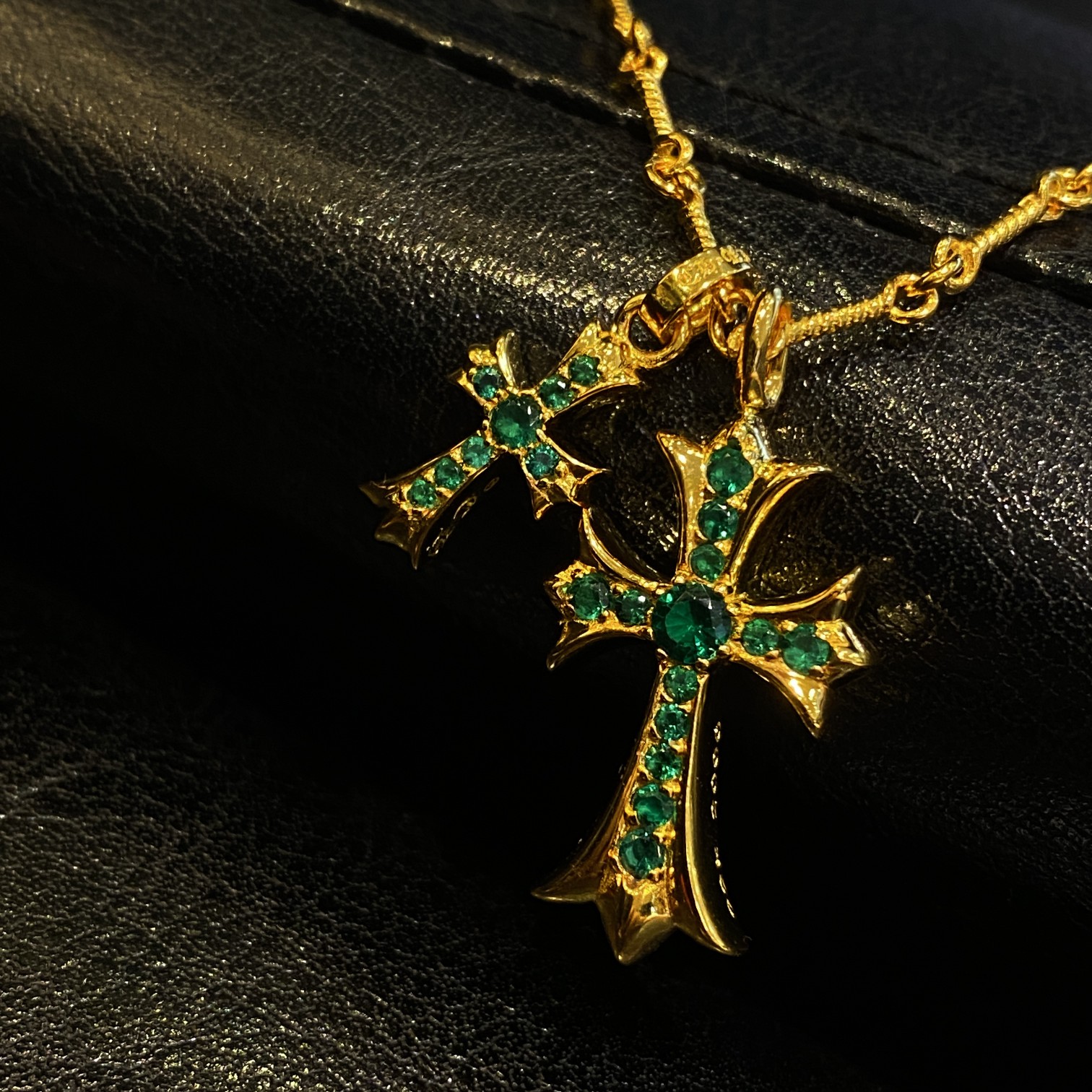 CH 22k Gold-Plated Green Diamond Double Cross - Image 7