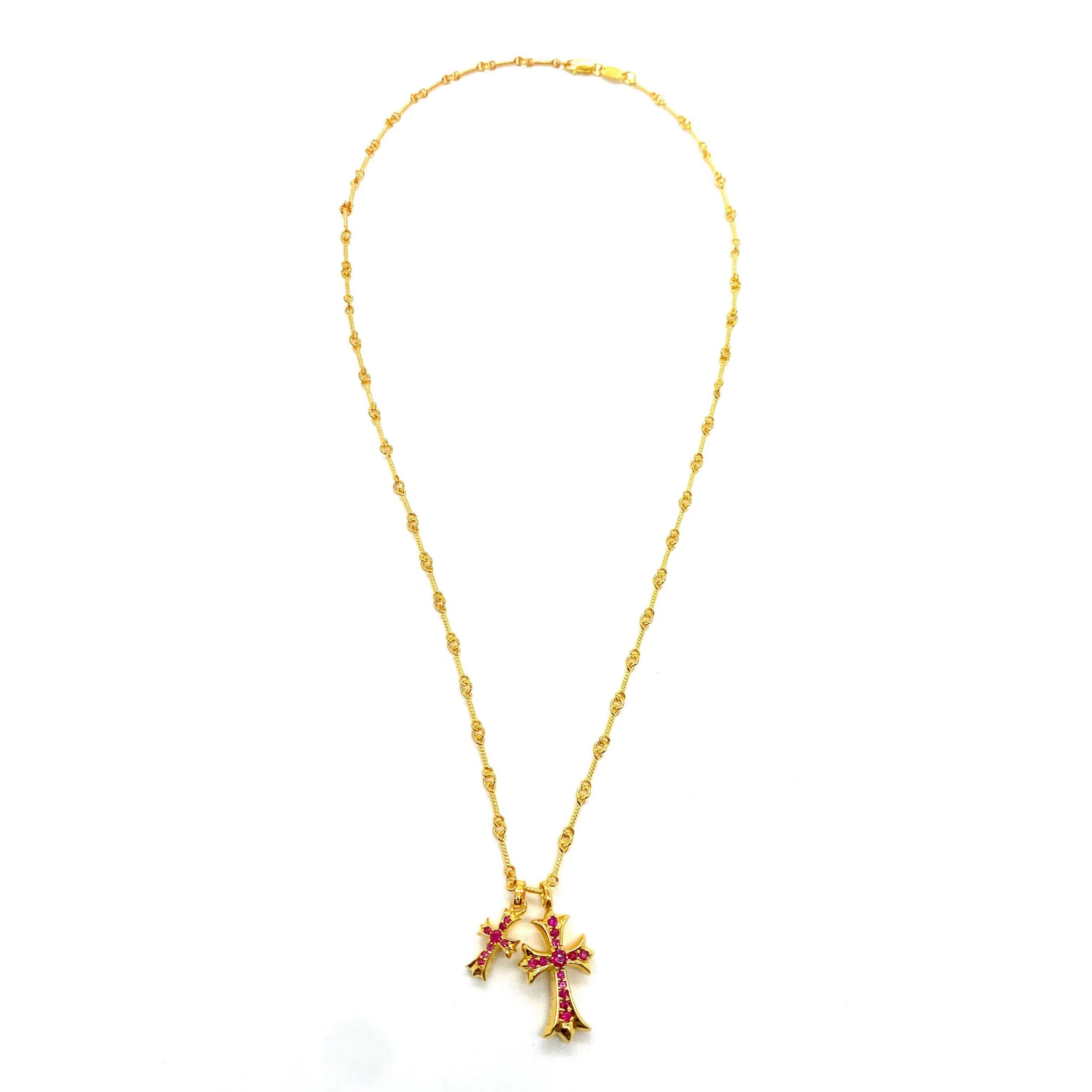 CH 22k Gold-Plated Red Diamond Double Cross